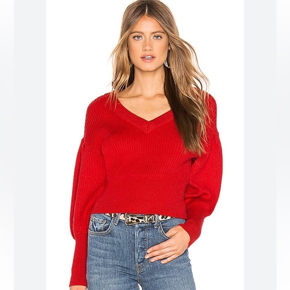 Lovers and friends, Dash, red V-neck puffed sleeve sweater ❤️ - Picture 1 of 10